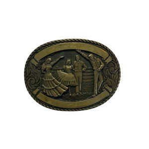 Vintage Belt Buckle Solid Brass Square Dancers Engravable by Award Design Medals